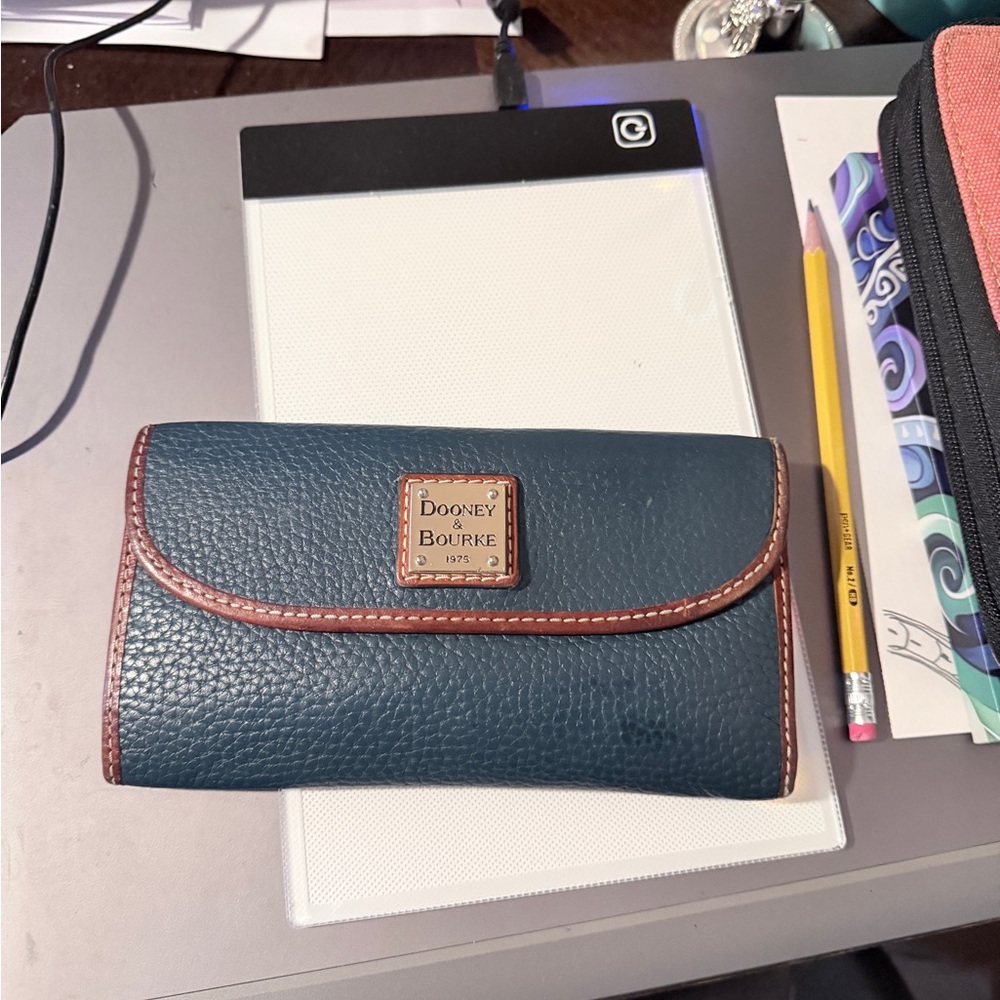 Dooney & Bourke Teal and Brown Leather Wallet